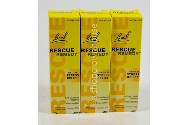 3 Bach RESCUE REMEDY 20ml/.7oz DROPPER Natural STRESS RELIEF homeopathic 05/2026