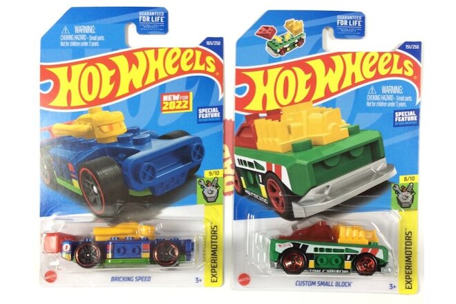 Hot Wheels Green Custom Small Block & Bricking Speed Fits Lego Bricks Lot of 2