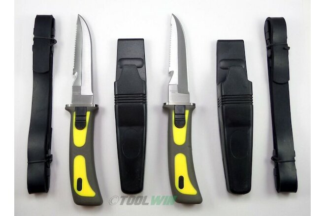 2 Scuba Diving Knives and Leg & Arm Straps Diver Knife Yellow