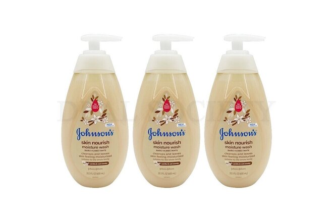 Johnson's Skin Nourish Moisture Wash, Vanilla & Oat, 20.3 fl. oz - Lot of 3