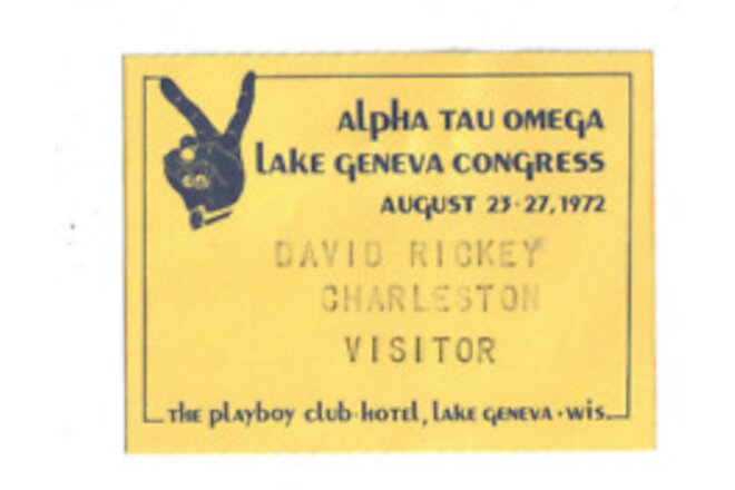 1972 Alpha Tau Omega Lake Geneva Congress Playboy Club Hotel Visitor Pass Badge