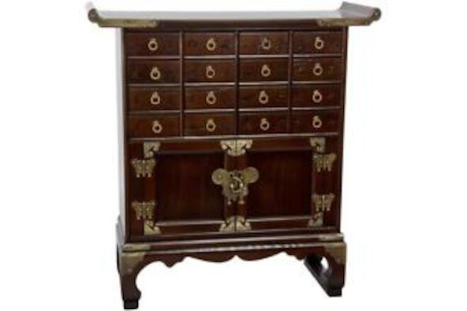 Oriental Furniture Accent Cabinets Enclosed Locking Storage Walnut W/16-Drawers