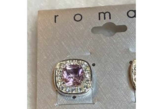 Vintage Pink Rhinestone Pierced Earrings Silver Tone Thailand By Roman NEW