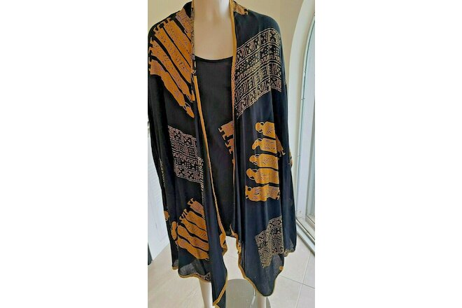 Tribal Figures 3 Piece Top , Jacket and Skirt Black and Orange  3x Bust 60