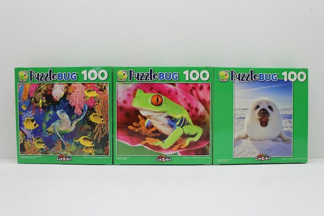 Jigsaw Puzzles 100 Pieces Sea Turtle Frog White Seal Pup Puzzlebug 3-Pack