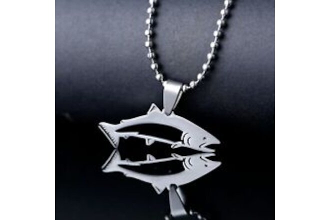 Stainless Steel Salmon Fish Sockeye Coho Pinky Pendant Necklace