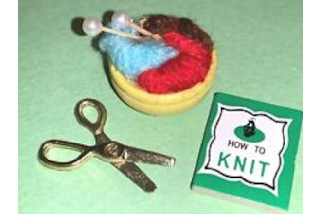 Miniature Dollhouse Accessory Embellishment Knit Knitting Set Yarn Book 3 Pieces