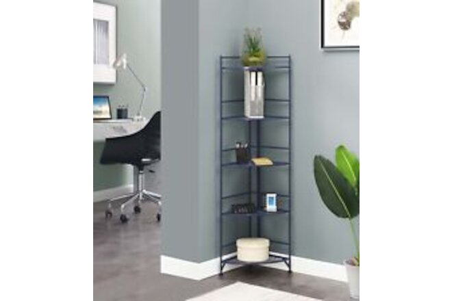 Xtra Storage 5 Tier Folding Metal Corner Shelf, Cobalt Blue