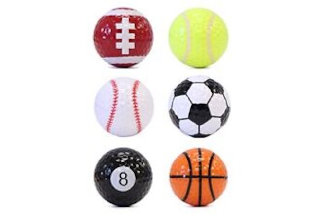 Novelty Cute Golf Balls | Sports Theme | Golf Ball Gift Set | 6 Pack