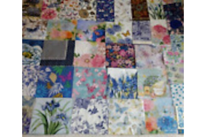37 BLUE THEME FLORALS BUTTERFLIES ~ LOT SET MIXED Paper Napkins Decoupage Crafts