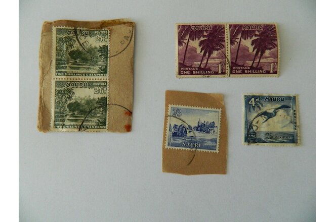 Vintage Stamps Used MAURU Postage 1 & 2 Shilling 4pcs