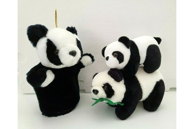 Panda Plush Lot of 3 Hand Puppet G & T River Safari Singapore Bamboo Bear Toys
