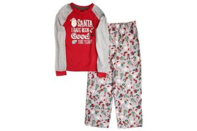 Boys Red & Gray Santa Christmas 2 Piece Pajama Sleep Set Size Large 10-12