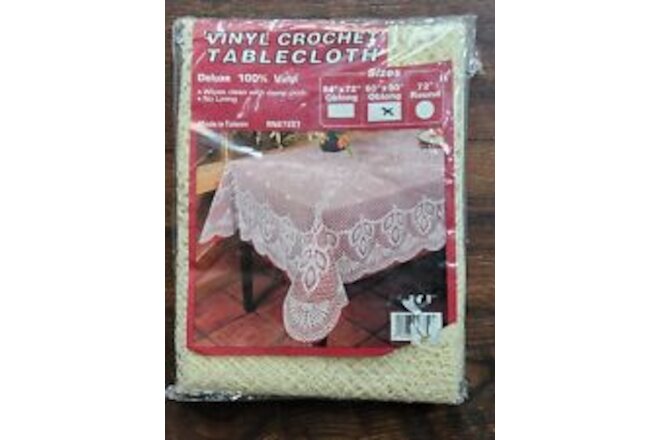 Vintage Ivory Vinyl Plastic Crochet Tablecloth 60x90 Oblong In Package NOS