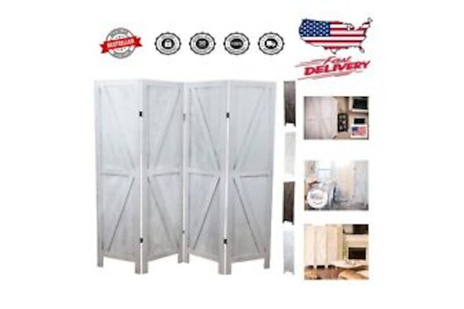 Rustic 4-Panel Room Divider with Detachable Legs - Portable Privacy Screen