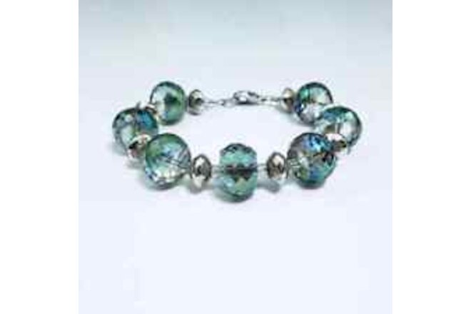 🦚Peacock Blue Glass and Silver Women’s Antique Style Bracelet