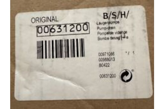 New Genuine OEM Bosch 631200 Dishwasher Drain Pump OEM 00631200