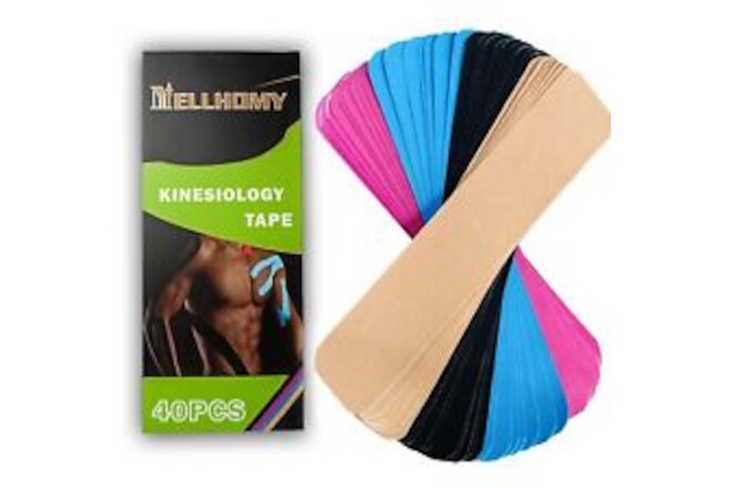 Kinesiology Tape Precut-40 Strips | Pro Elastic Athletic Tape for Joints Supp...