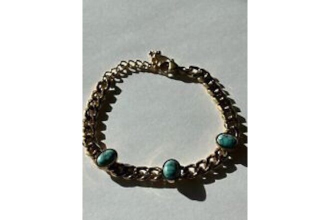 Turquoise and Gold Chain Bracelet also available in set