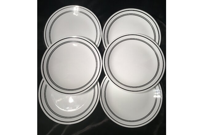 Corelle CLASSIC CAFE BLACK Dinner Plates 3 Black Rings 10.25" EUC - Set of 6