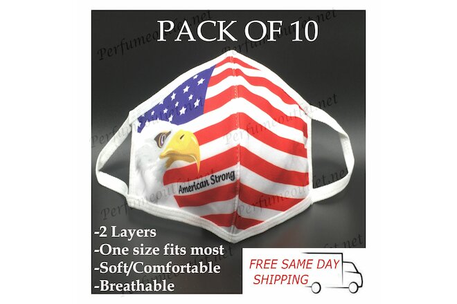 10 PACK/PCS American Eagle Flag /American Strong Reusable Face Mask Adult Unisex