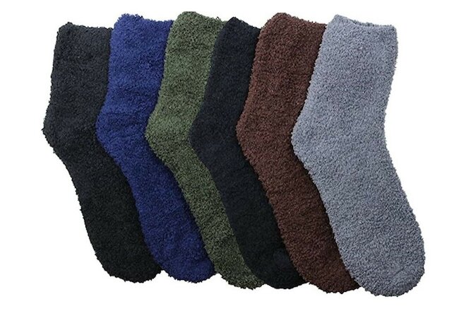 6 Pairs Fuzzy Warm Soft Hospital Crew Plain Cozy Socks Slipper 301PL3 Size 9-11