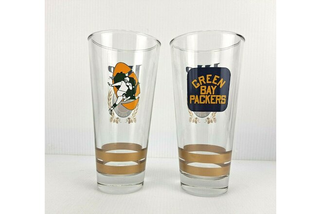 TWO NOS GREEN BAY PACKERS THROW BACK LOGO HEAVY 22OZ MILLER LITE BEER GLASSES!