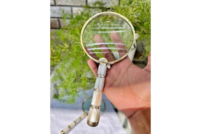 Magnifier For Map Reading Vintage Style Brass & Mother Of Pearl Magnifying Glass