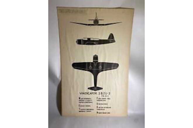 Vintage WWII Vought SB2U Vindicator Recognition Poster with Training Notes Rare