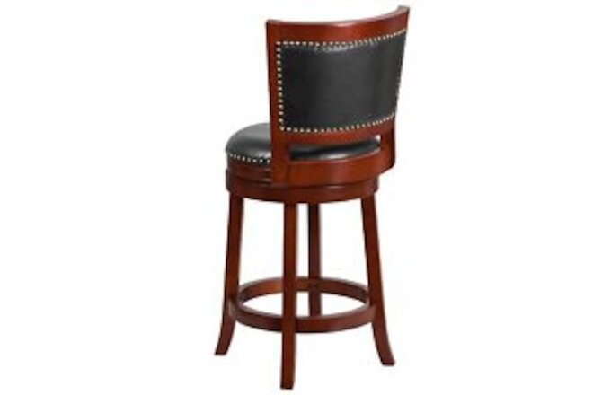 26'' High Wood Counter Height Stool with Open Panel Back and Dark Cherry 20.75"W