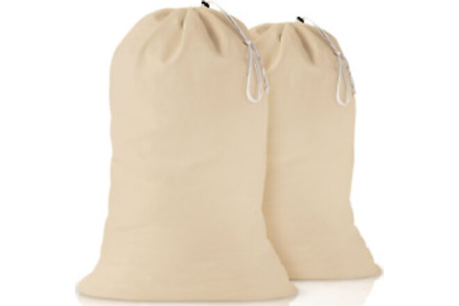 PACK of 2 100% Cotton Extra-Large Laundry Bag 24 x 36 Inch. Lightweight Durable