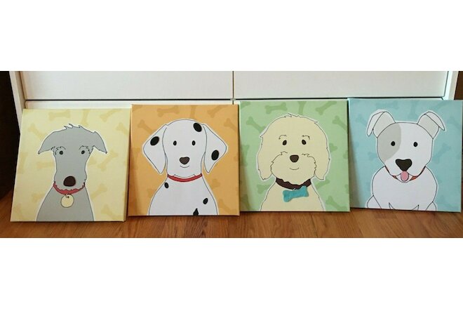4 Dogs Wall Art 12" x 12"  Set of 4