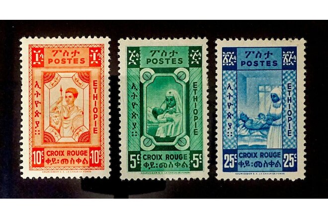 ETHIOPIA - Lot of 3 Vintage (1945) Postage Stamps; Scott #268-270; CV=$4.50