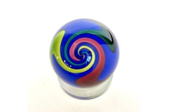 FRITZ LAUENSTEIN GLASS MARBLE 5.5 cm 4 CANE Red Blue Green Yellow Signed