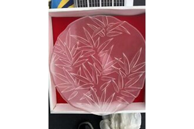 Vintage Japanese MIKASA Crystal Platter Plate/Bamboo Design/RARE/with OG box