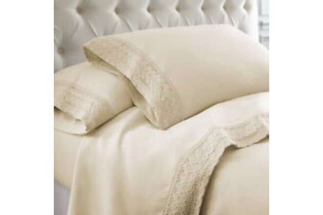 Udine 4 Piece Queen Size Microfiber Sheet Set With Crochet Lace The Urban Port