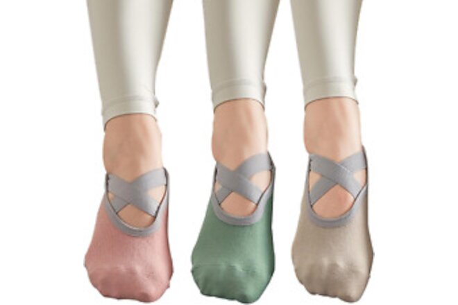 Yoga Socks with Grips for Pilates, Ballet, Barre, Barefoot Non Slip 3 Pairs Sock