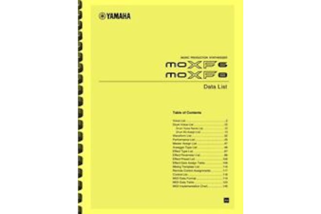 Yamaha MOXF6 MOXF8 Synthesizer Piano DATA LIST