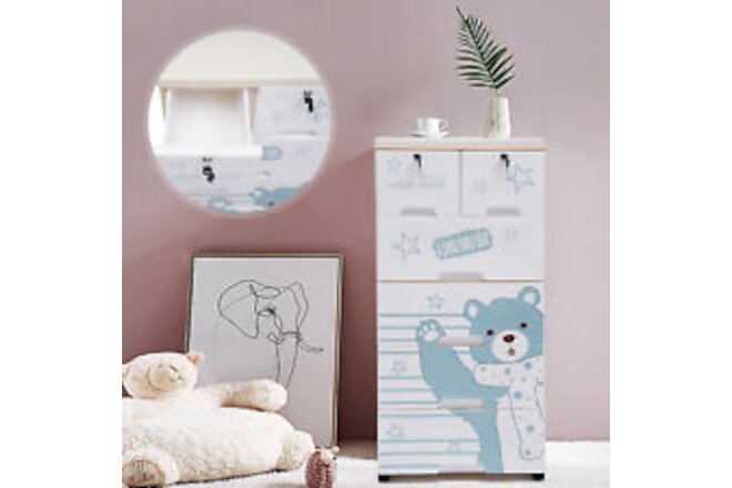 Polar Bear Plastic Dresser w/6 Drawers Playroom Bedroom Storage Cabinet 5 Wheels
