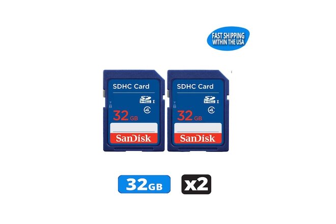 32GB Sandisk SD Memory Cards for Digital Cameras/Trail Camera/Computers (2 Pack)