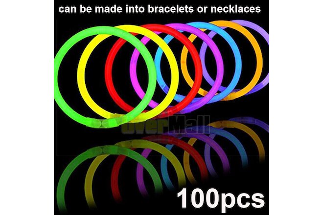 100 pack 8" Glow Stick Necklaces Neon Colors Party Favors - FREE SHIPPING!!!