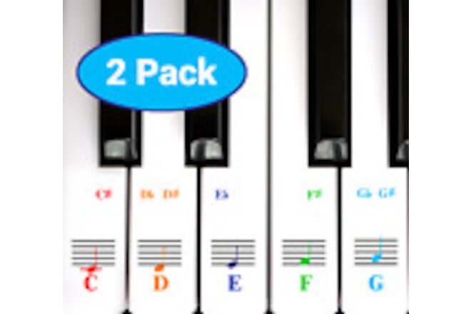2 Pack Piano Keyboard Note Stickers for White Keys for Up to 88-Key Keyboards