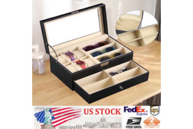 Watch Box PU Case Organizer 6 Slots Sunglasses Drawer Storage And Displa