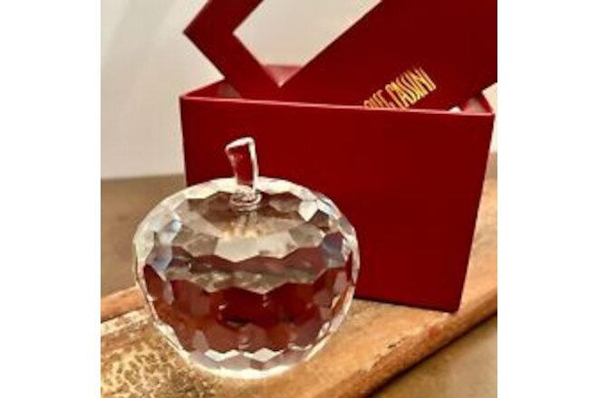 Oleg Cassini Clear Crystal Faceted Apple Paperweight Signed Etched- New In Box