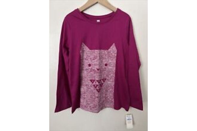 Tea Collection Girls Shirt Size 10 Cat and Tail Graphic Tee Magenta Purple NWT
