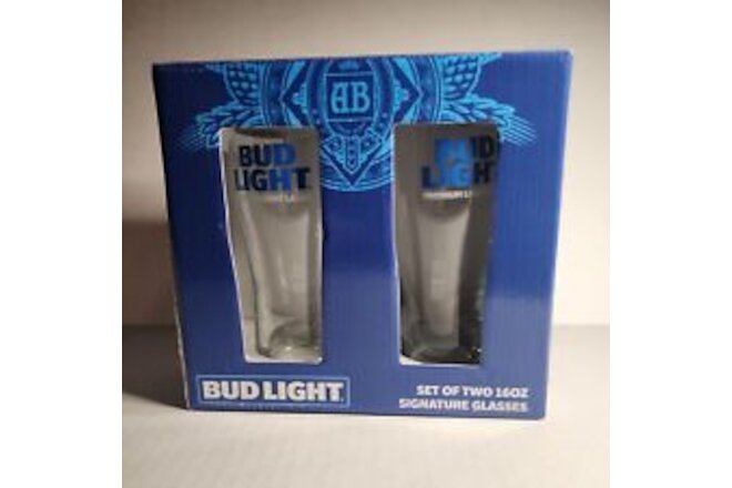 Bud Light..Set Of Two 16 Oz. Signature Beer Glasses..New