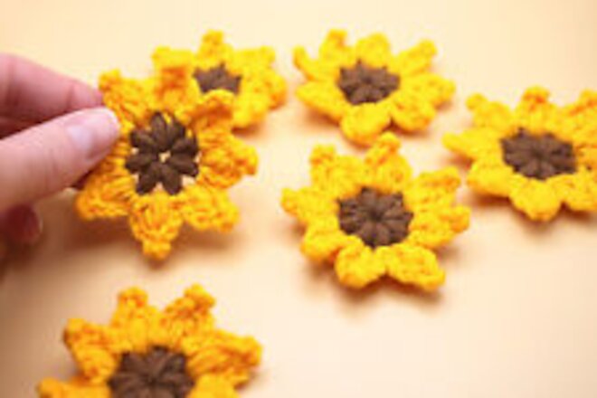 Knit Sunflowers 5 Pk Soft Flower Embellishment Applique for Sewing, Hats