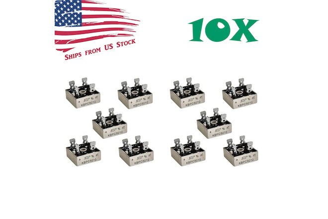 10Pcs 1000V 50A Metal Case Single Phase Diode Bridge Rectifier KBPC5010 10X