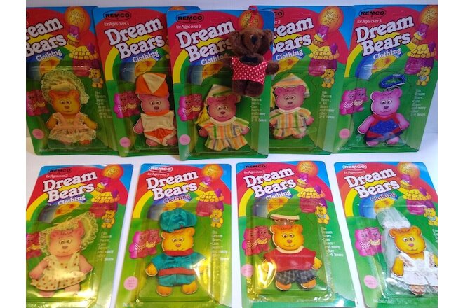 Dream Bears Doll Fashions Outfits Remco 1984 Complete Set Of 8 + Brown Bear