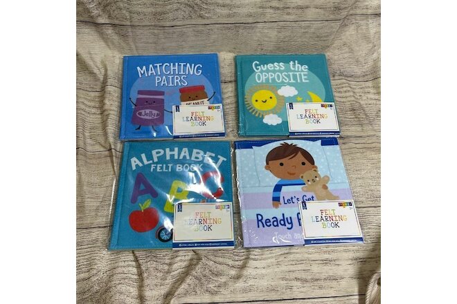 4 Felt Learning Books Alphabet, Matching Pairs, Bed time, Guess the Opposite NEW